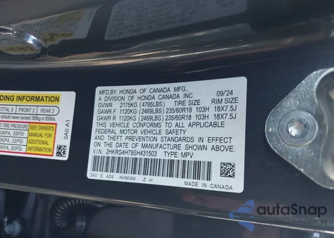 2025 Honda Cr-V Ex-L Awd from USA, damaged, VIN 2HKRS4H79SH431503
